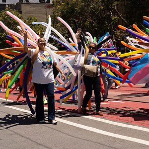 San Francisco Pride Parade 2026 - Women with skinny balloons