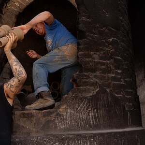 Pottery factory -Loading the kiln