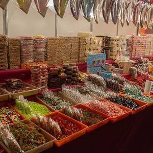 Yummy candy booth at street faire in Puebla