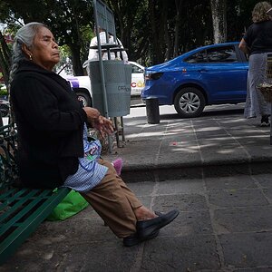 Old woman on bench in park in Mexico City
