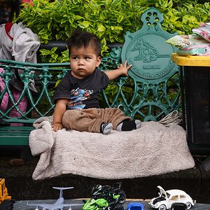 Baby on a park bench in Mexico City