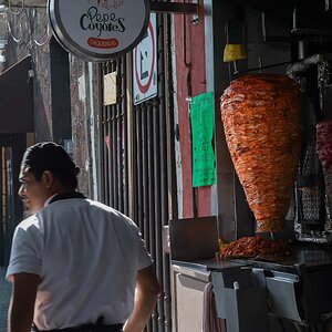 Meat over a spit in Mexico City