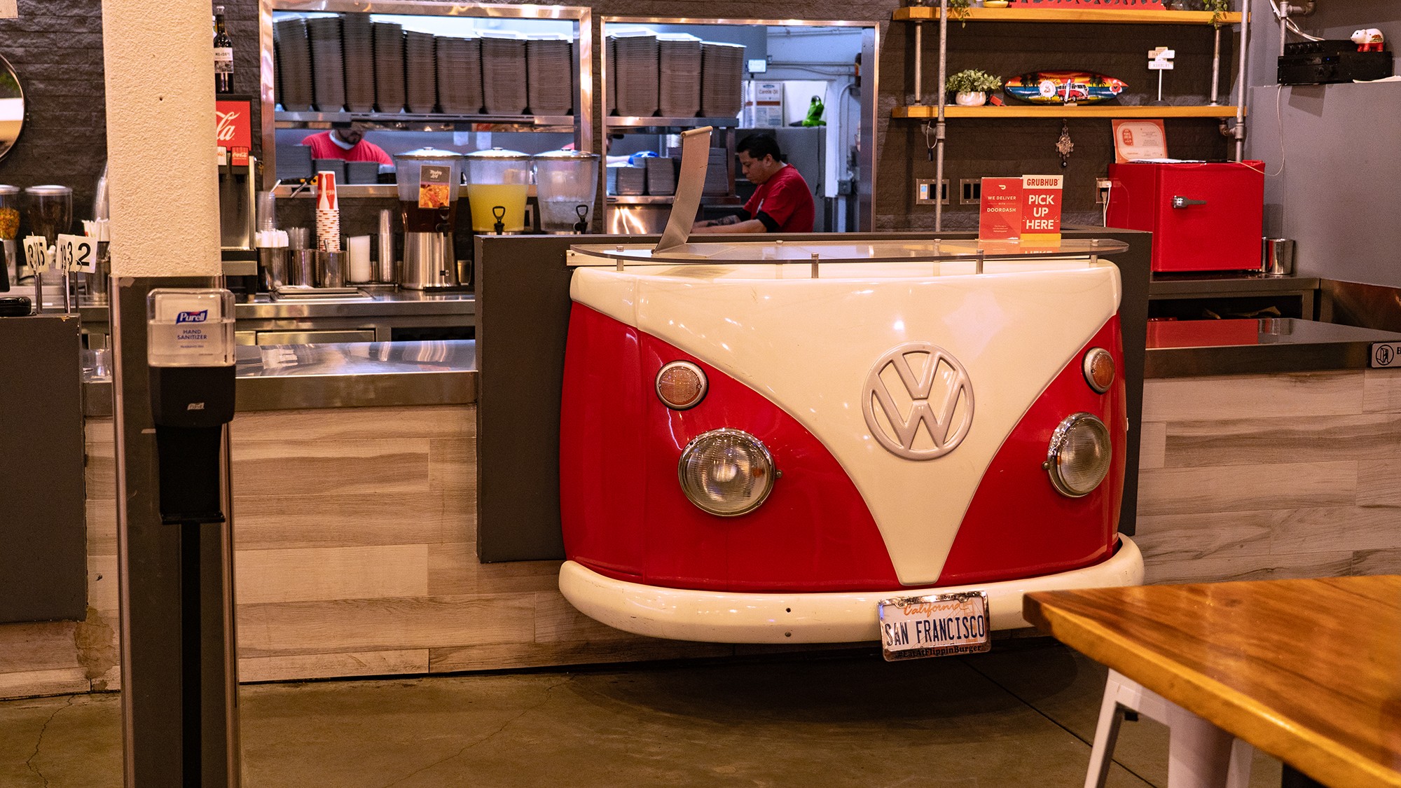 Haight Street-VW Van in a Pizza Restaurant