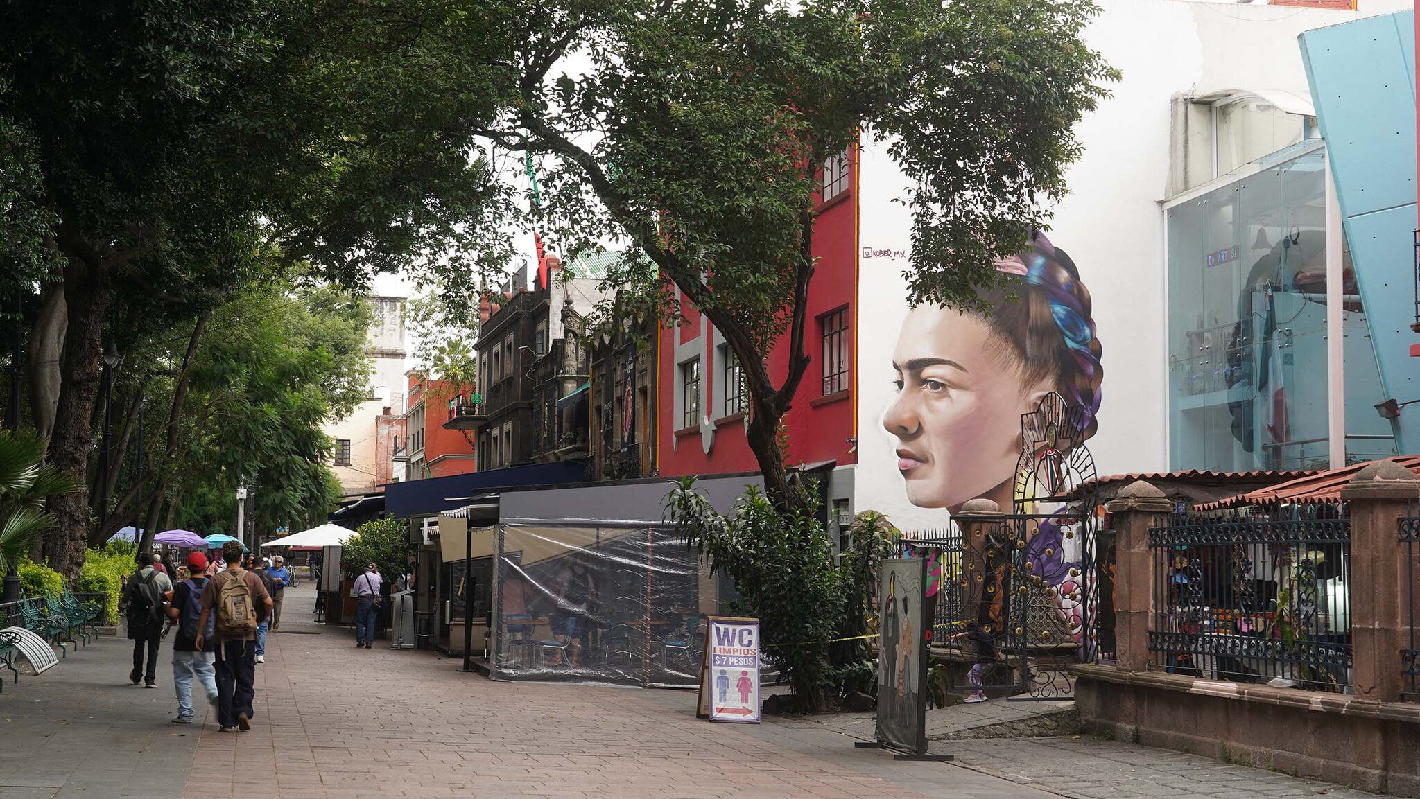 Mural of Frieda Kalo on wall in Mexico City