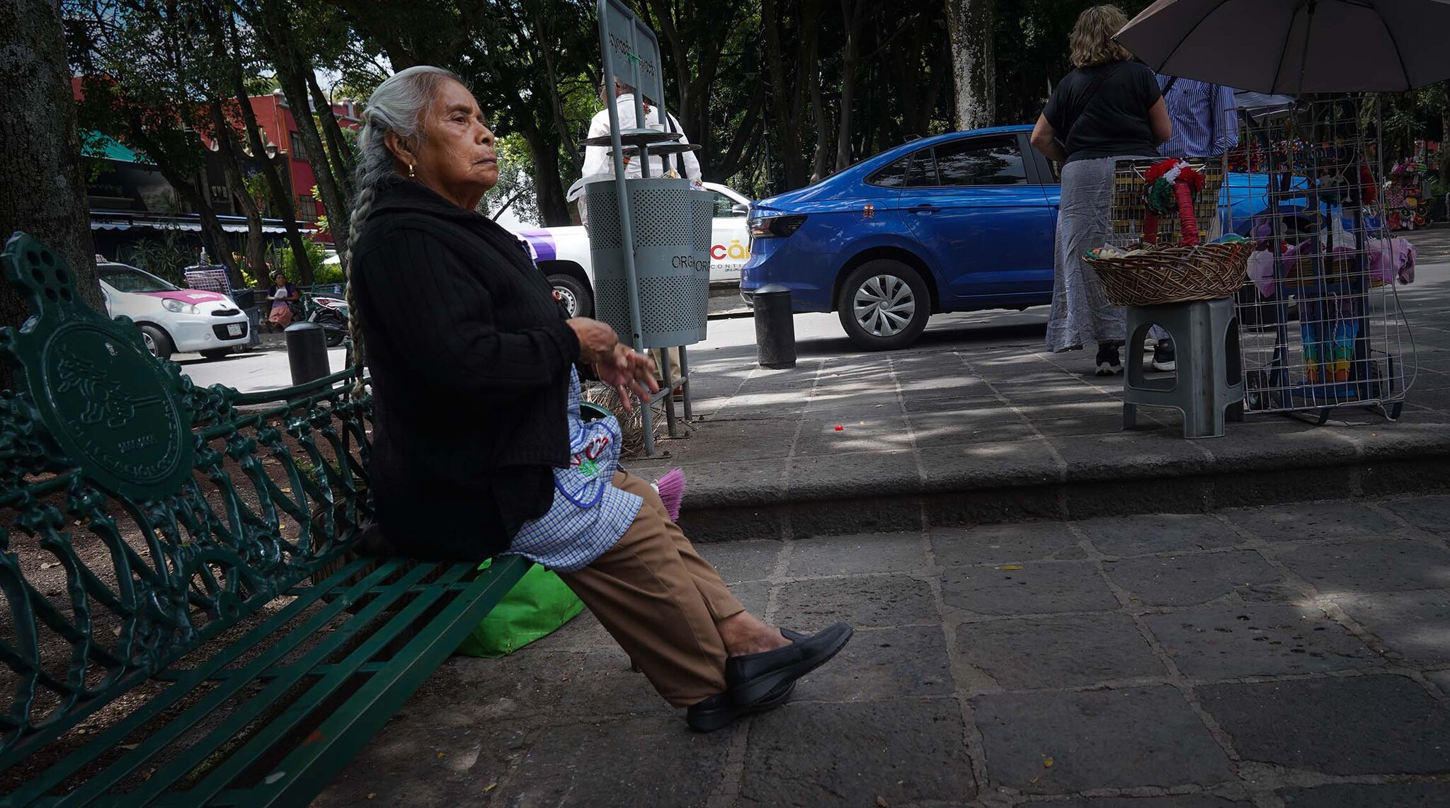Old woman on bench in park in Mexico City