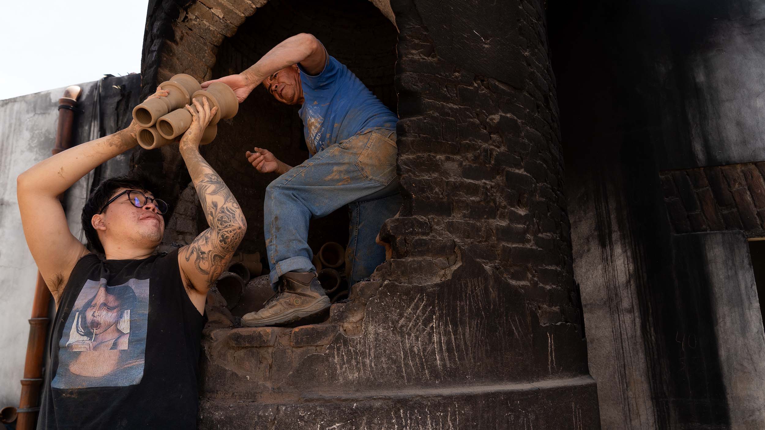 Pottery factory -Loading the kiln