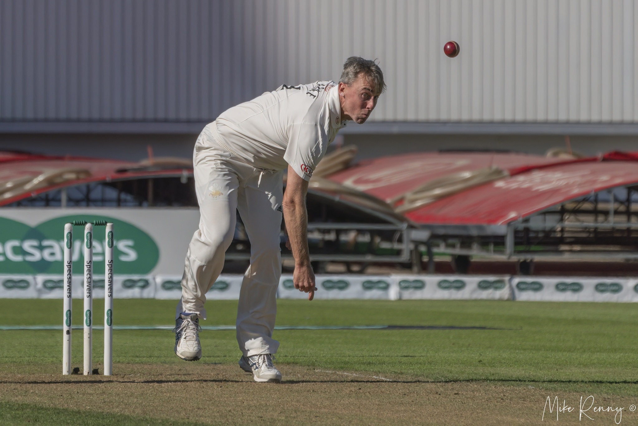 Rikki Clarke bowling for Surrey