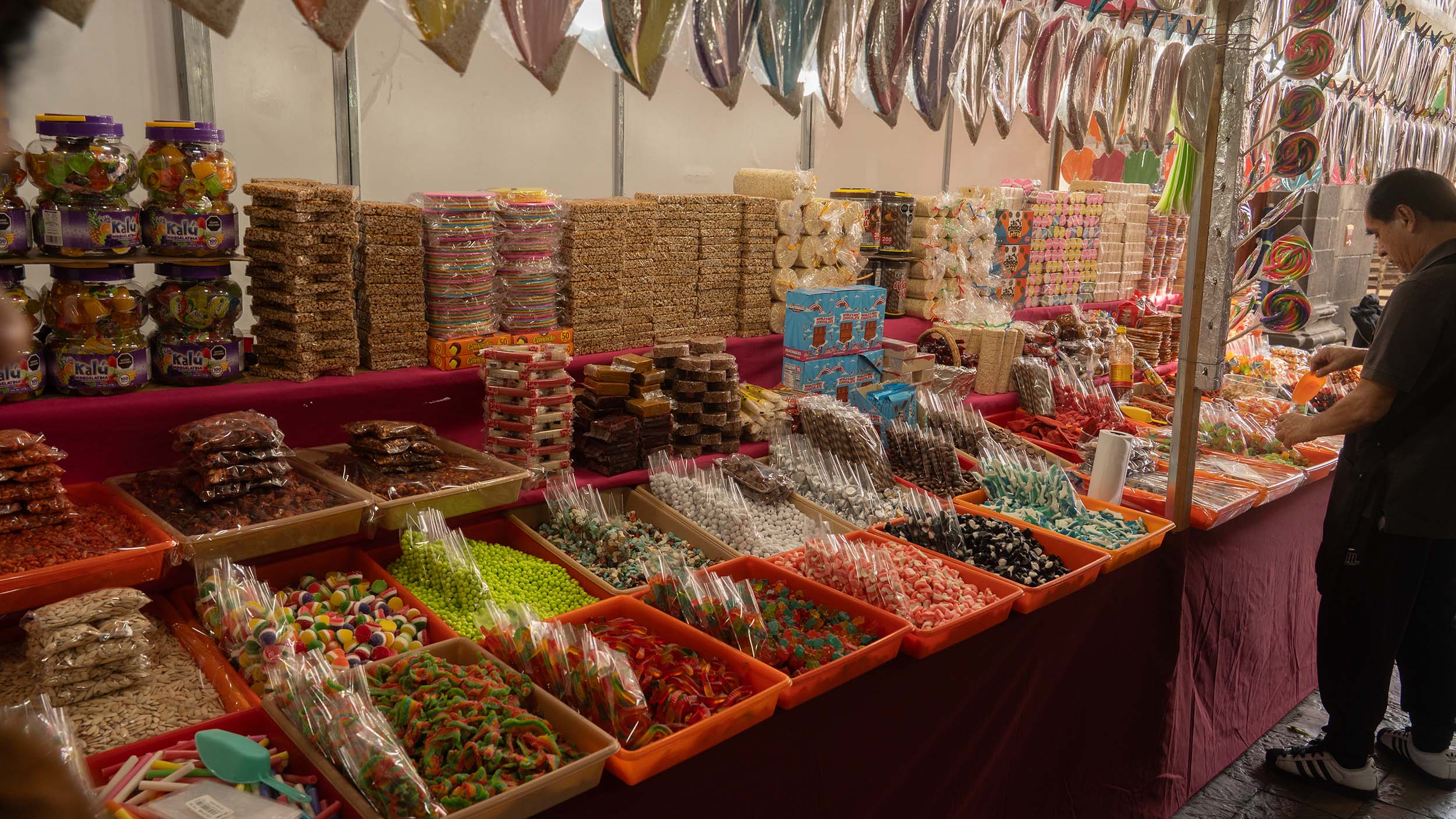 Yummy candy booth at street faire in Puebla